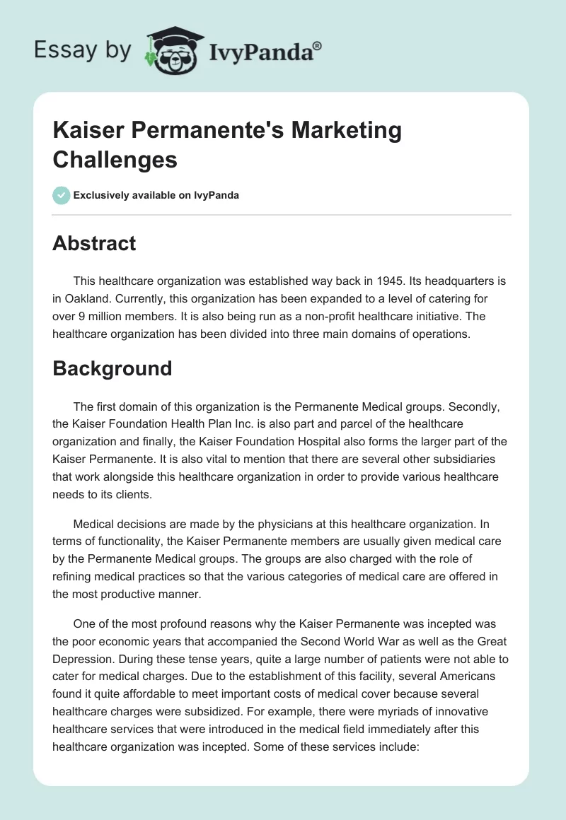 Kaiser Permanente's Marketing Challenges. Page 1