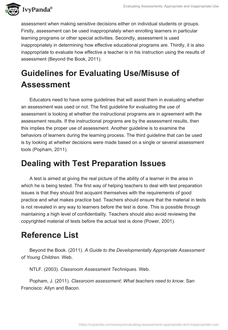 Evaluating Assessments: Appropriate and Inappropriate Use. Page 2