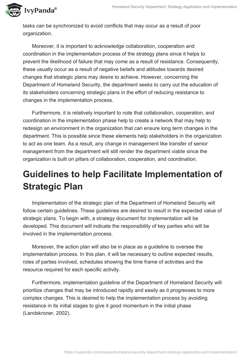 Homeland Security Department: Strategy Application and Implementation. Page 2