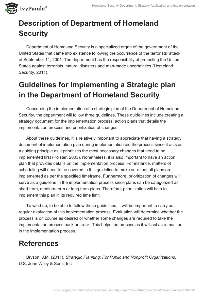 Homeland Security Department: Strategy Application and Implementation. Page 3