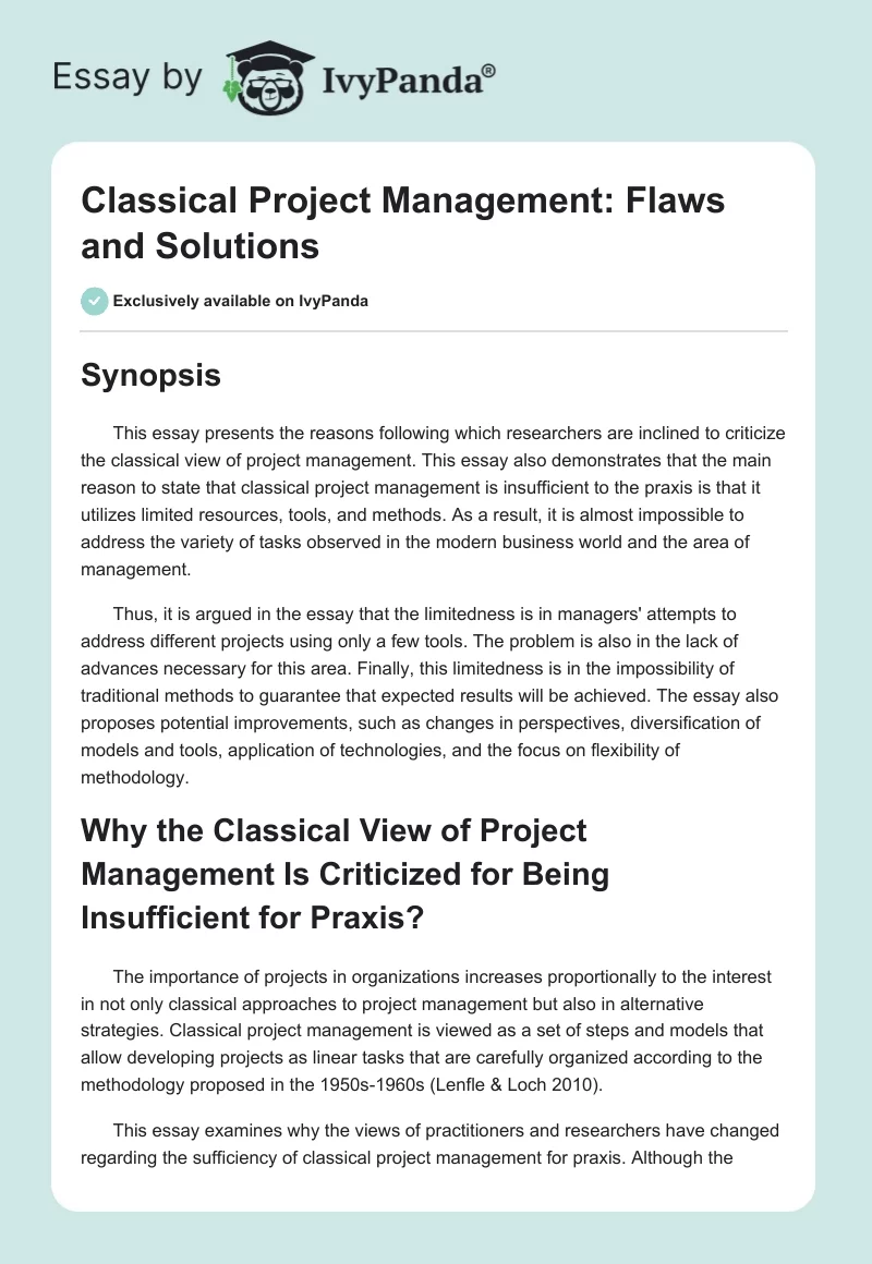 Classical Project Management: Flaws and Solutions. Page 1