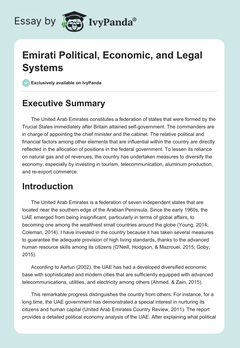 Emirati Political, Economic, and Legal Systems. Page 1