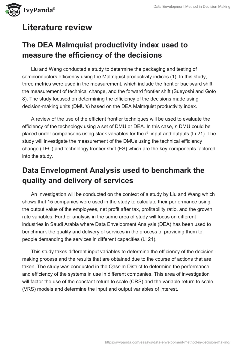 Data Envelopment Method in Decision Making. Page 2