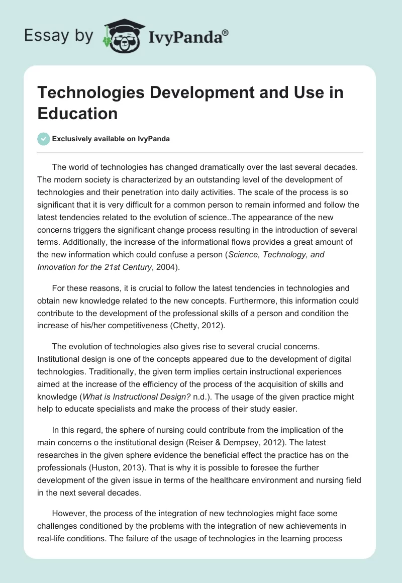Technologies Development and Use in Education. Page 1