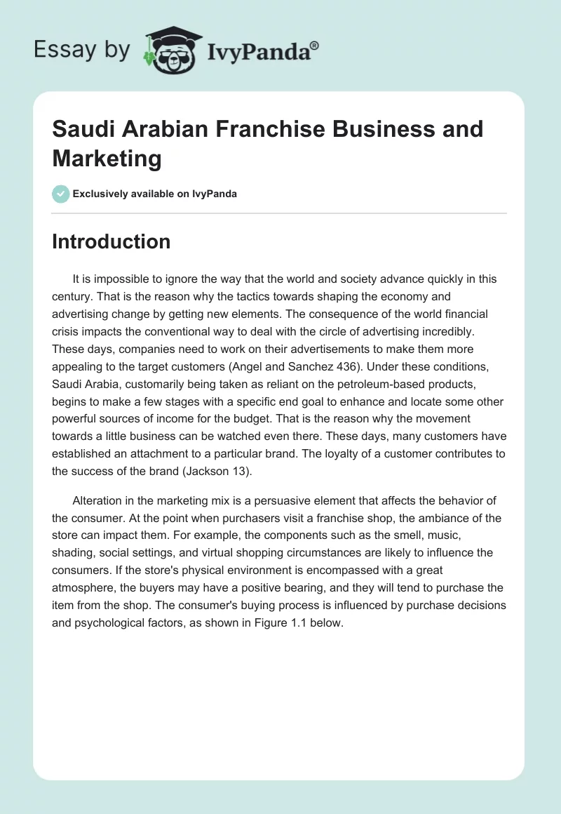 Saudi Arabian Franchise Business and Marketing. Page 1