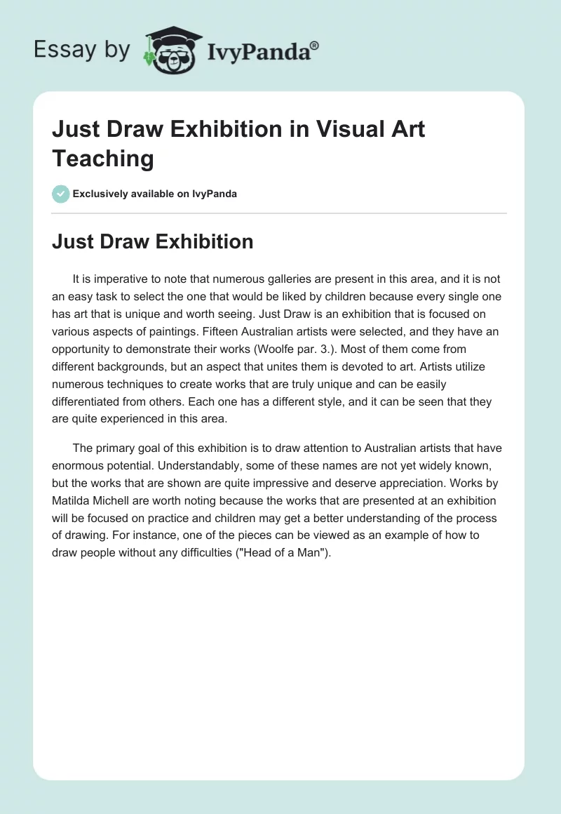 Just Draw Exhibition in Visual Art Teaching. Page 1
