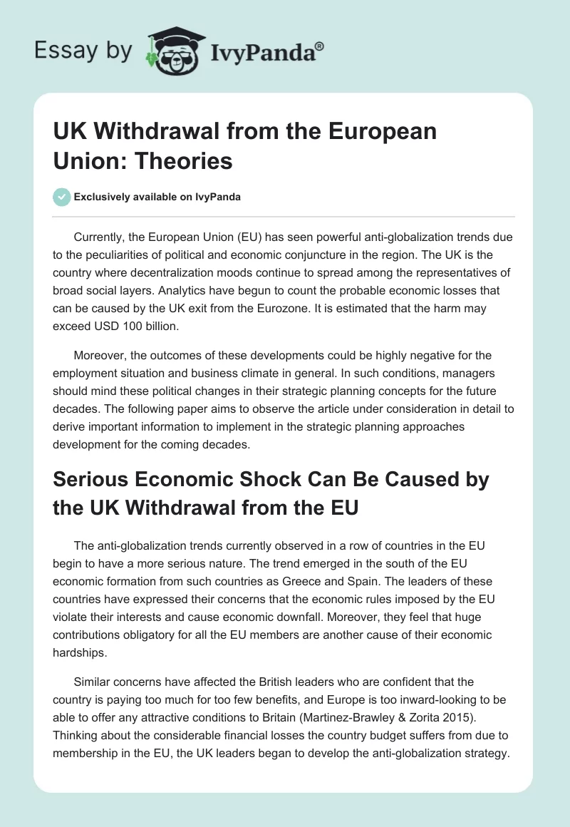 UK Withdrawal from the European Union: Theories. Page 1