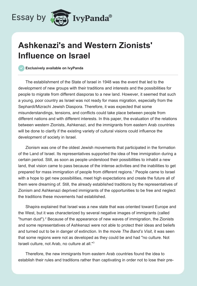 Ashkenazi's and Western Zionists' Influence on Israel. Page 1