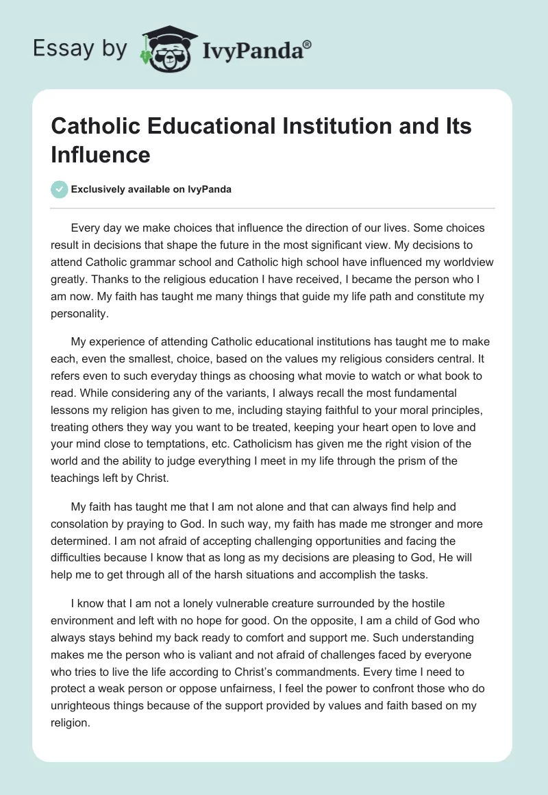 Catholic Educational Institution and Its Influence. Page 1