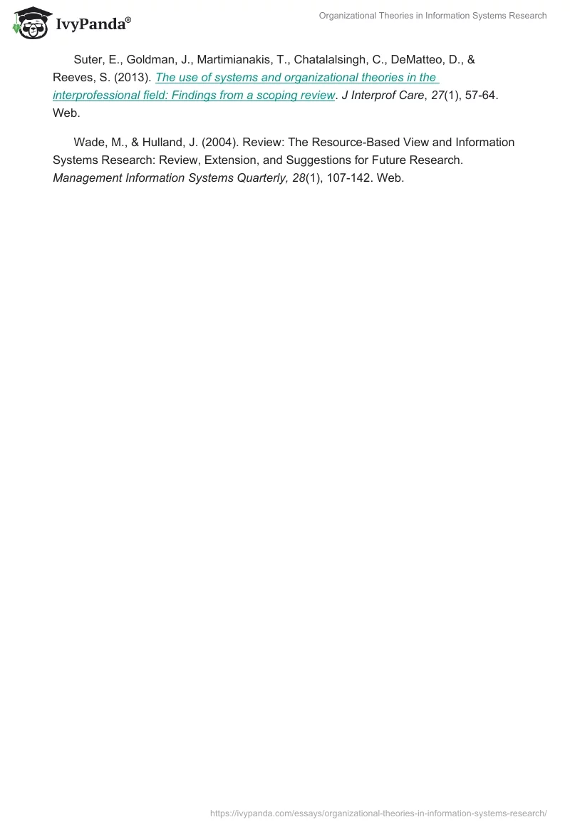 Organizational Theories in Information Systems Research. Page 5