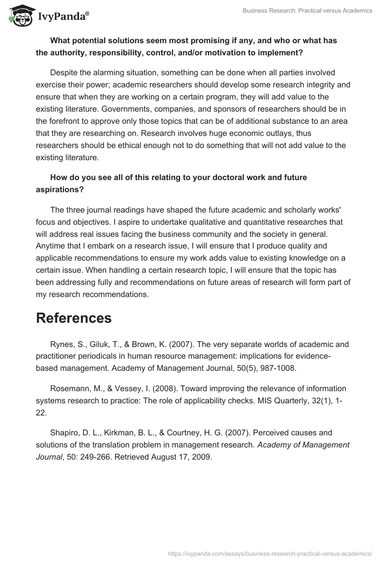Business Research: Practical versus Academics. Page 4