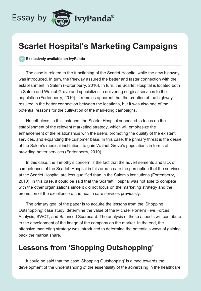 Scarlet Hospital's Marketing Campaigns. Page 1