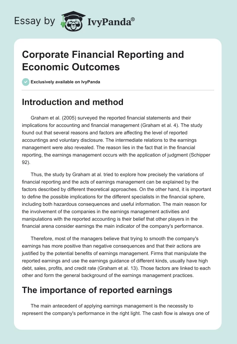 Corporate Financial Reporting and Economic Outcomes. Page 1