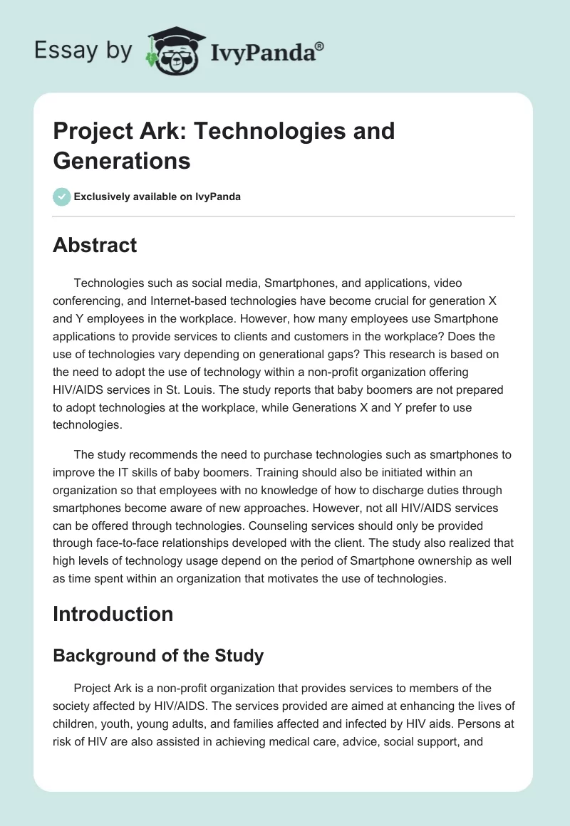 Project Ark: Technologies and Generations. Page 1