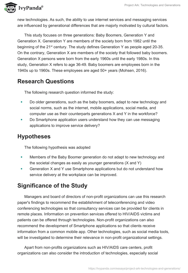 Project Ark: Technologies and Generations. Page 4