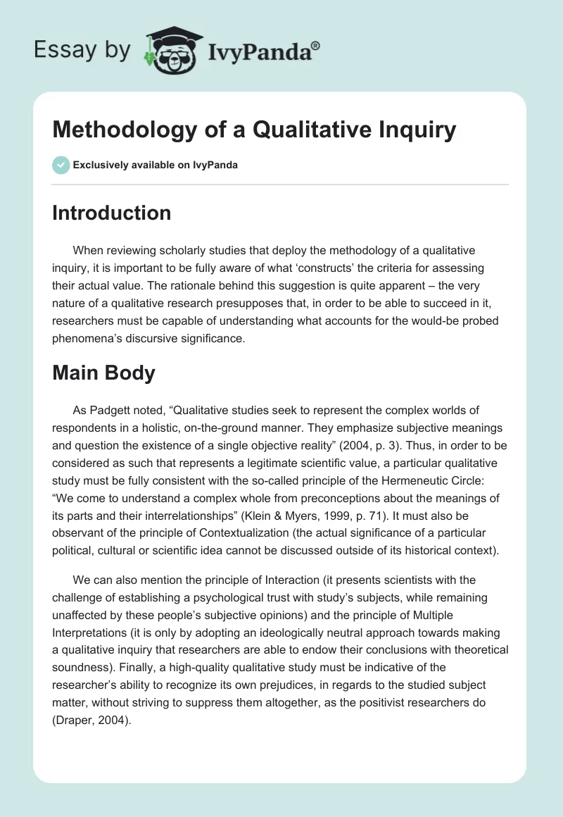 Methodology of a Qualitative Inquiry. Page 1