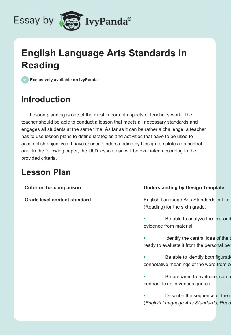 English Language Arts Standards in Reading. Page 1
