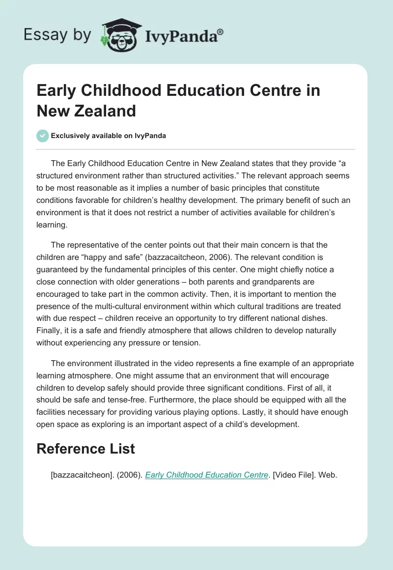 Early Childhood Education Centre in New Zealand. Page 1