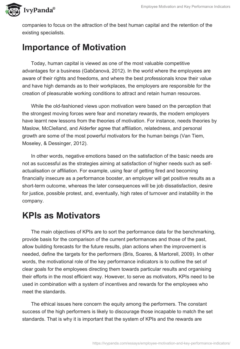 Employee Motivation and Key Performance Indicators. Page 2