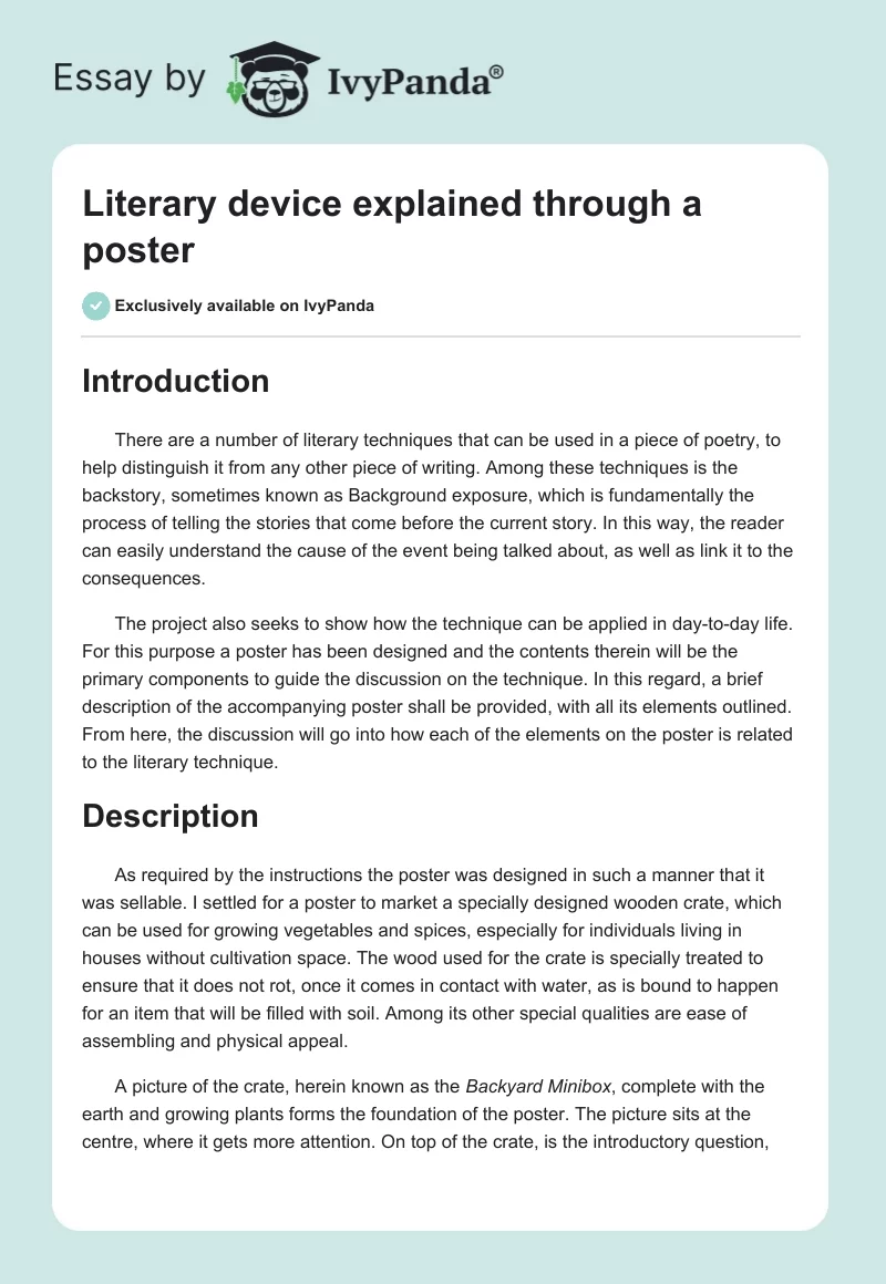 Literary device explained through a poster. Page 1