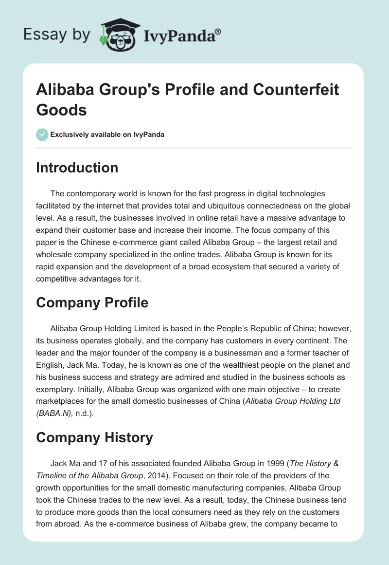 Alibaba Group's Profile and Counterfeit Goods. Page 1