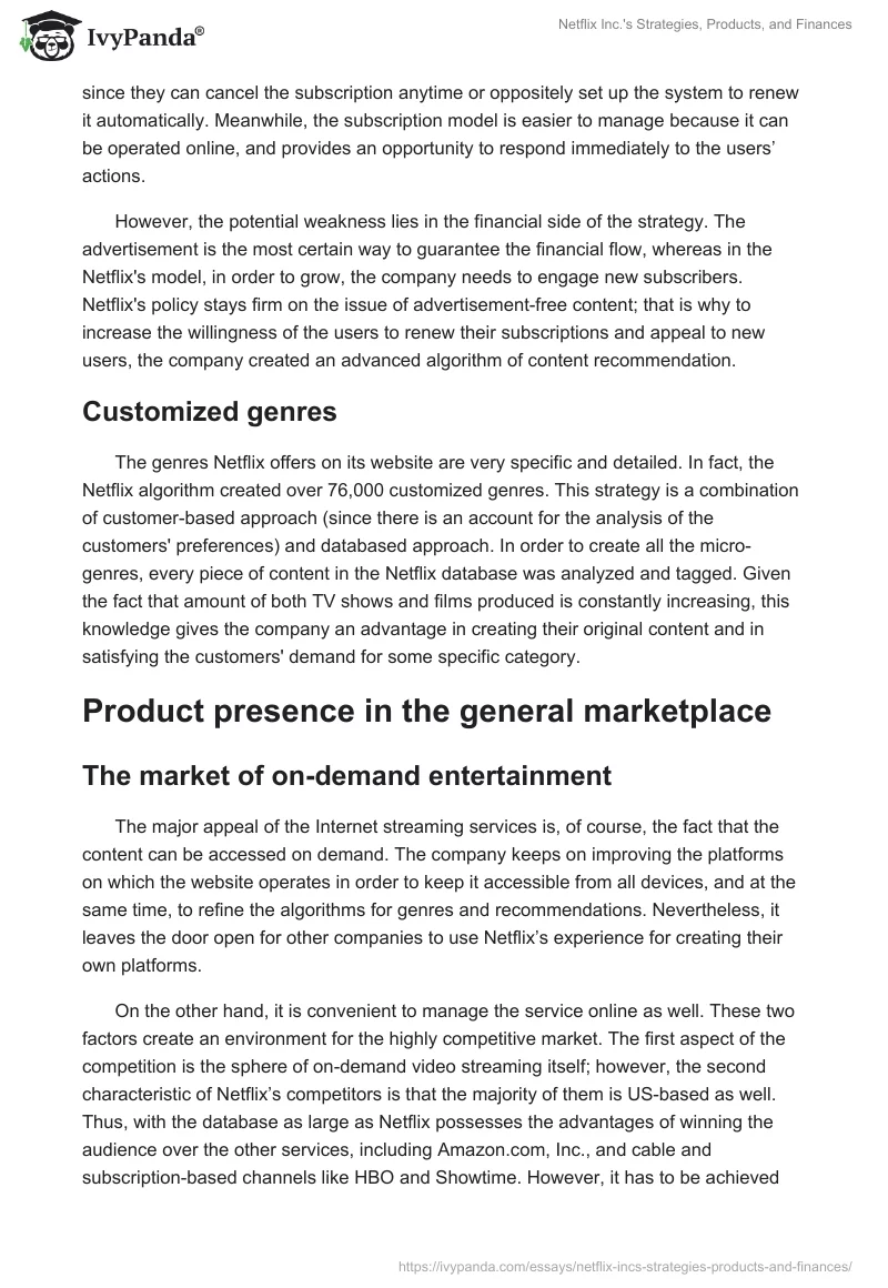 Netflix Inc.'s Strategies, Products, and Finances. Page 3