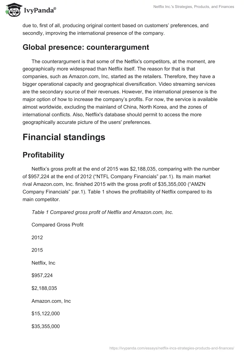 Netflix Inc.'s Strategies, Products, and Finances. Page 4