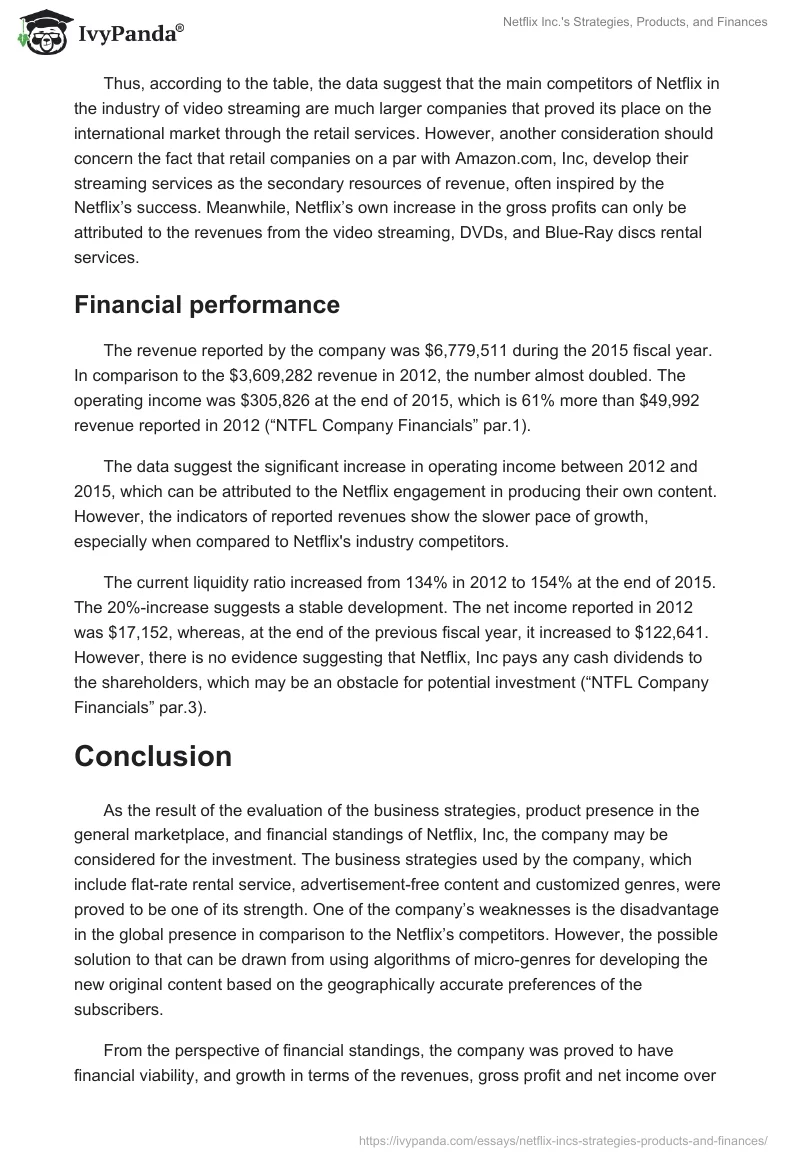 Netflix Inc.'s Strategies, Products, and Finances. Page 5
