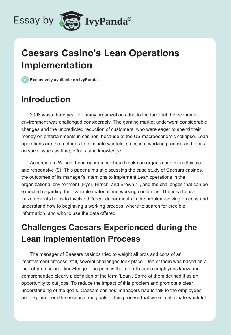 Caesars Casino's Lean Operations Implementation. Page 1