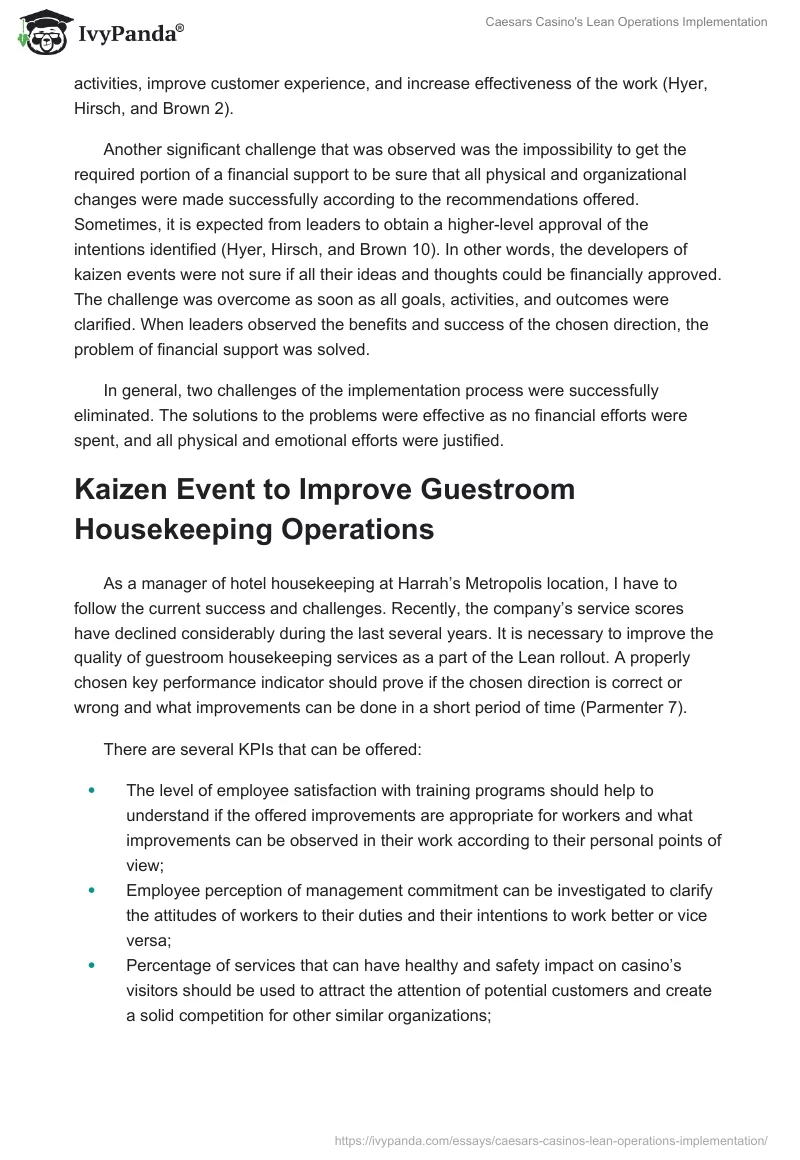 Caesars Casino's Lean Operations Implementation. Page 2