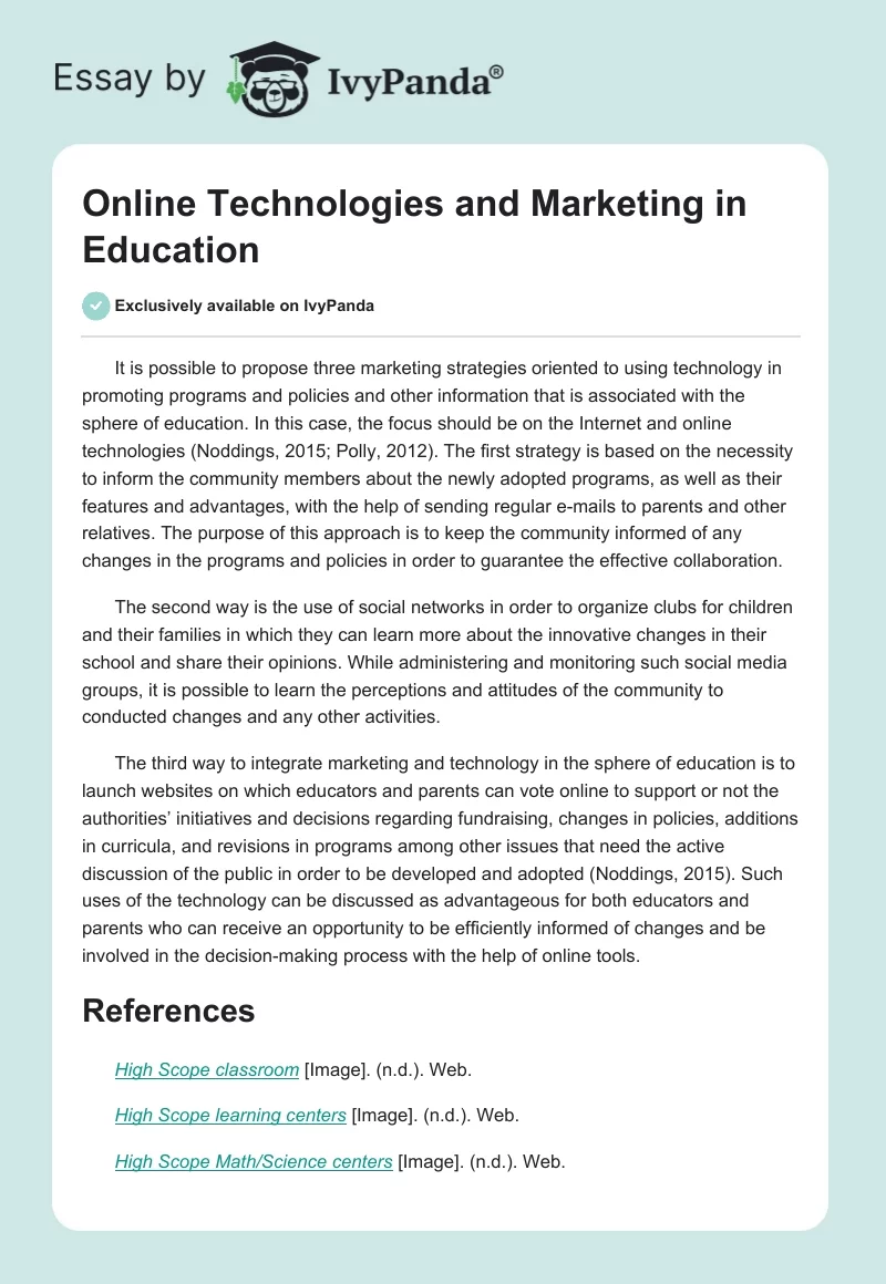 Online Technologies and Marketing in Education. Page 1