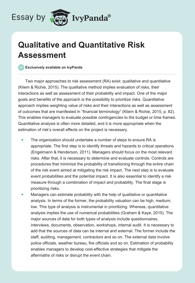 Qualitative and Quantitative Risk Assessment. Page 1
