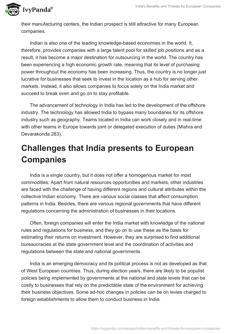 India's Benefits and Threats for European Companies. Page 3