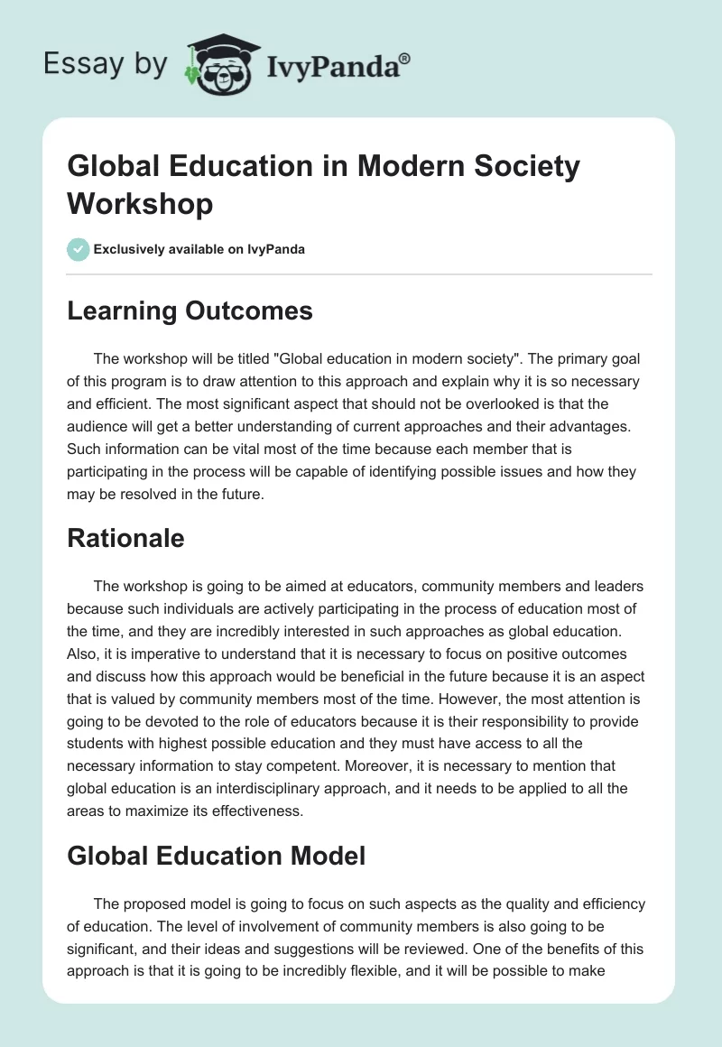 Global Education in Modern Society Workshop. Page 1