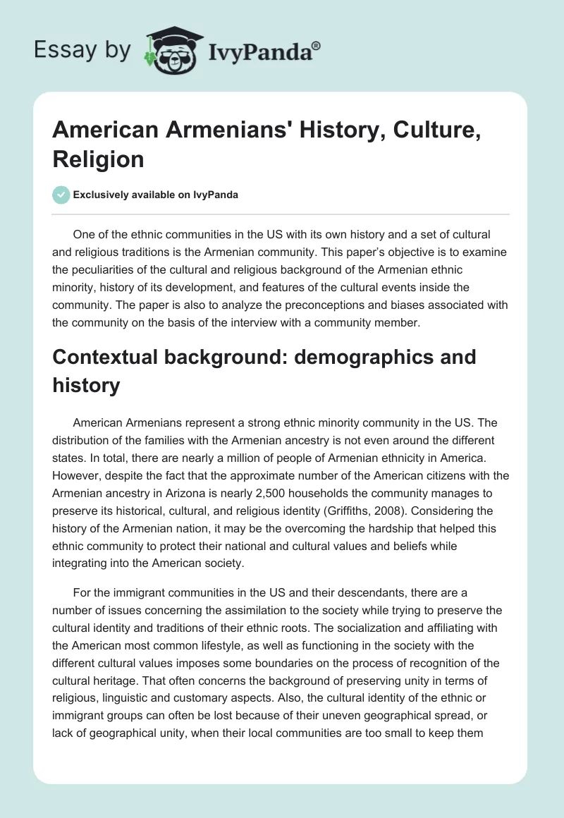 American Armenians' History, Culture, Religion. Page 1