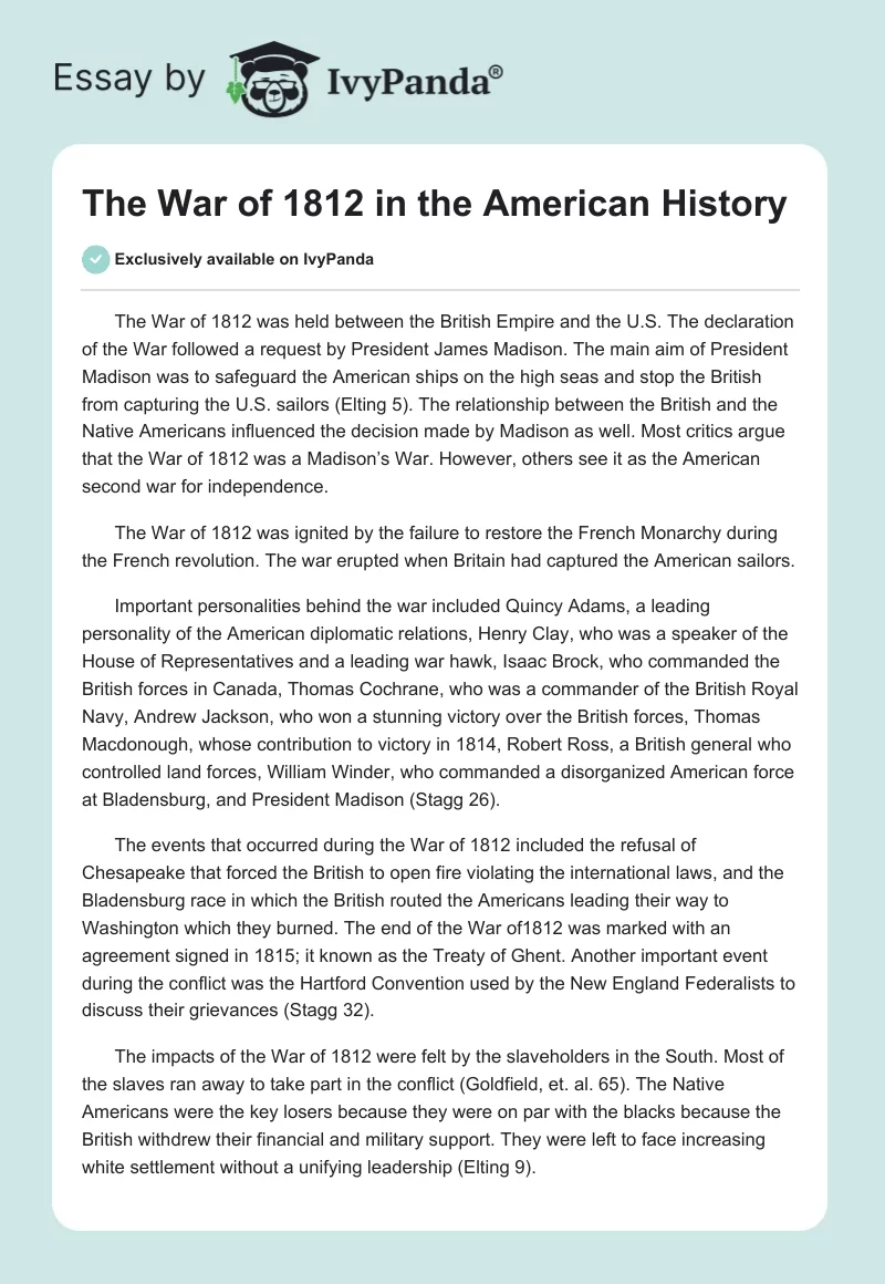  The War of 1812 in the American History. Page 1