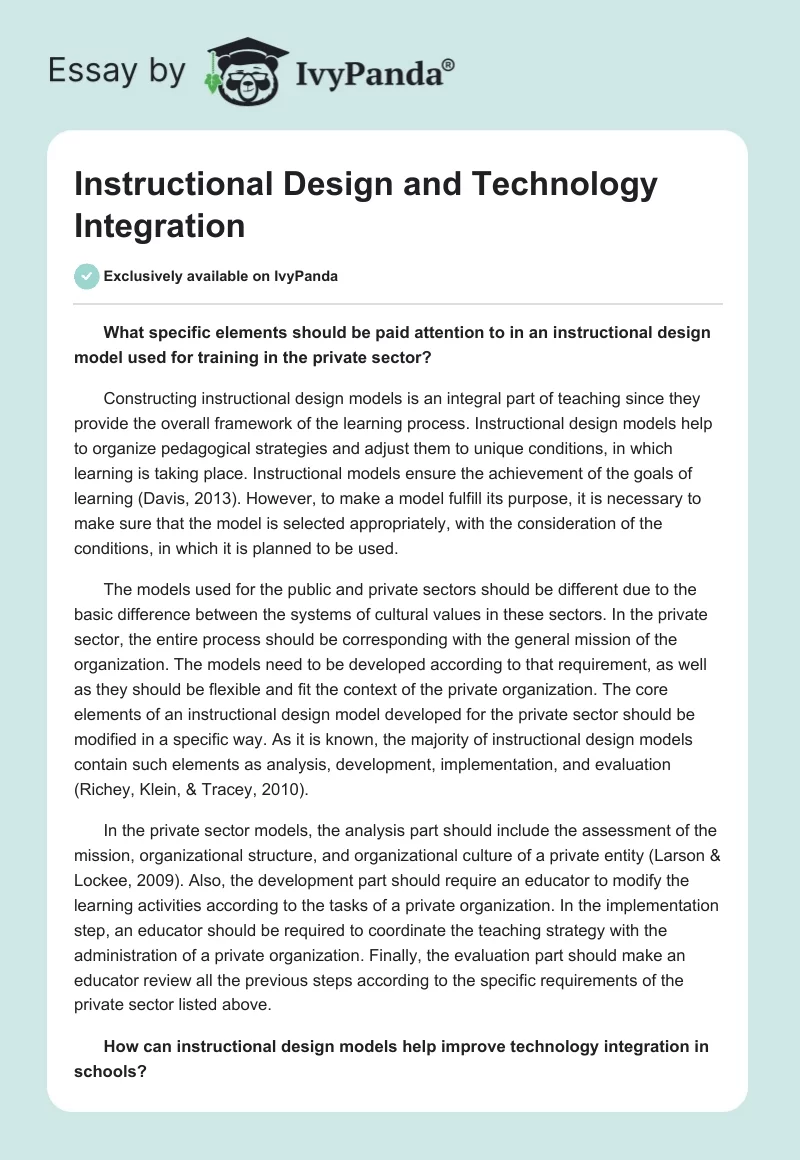 Instructional Design and Technology Integration. Page 1