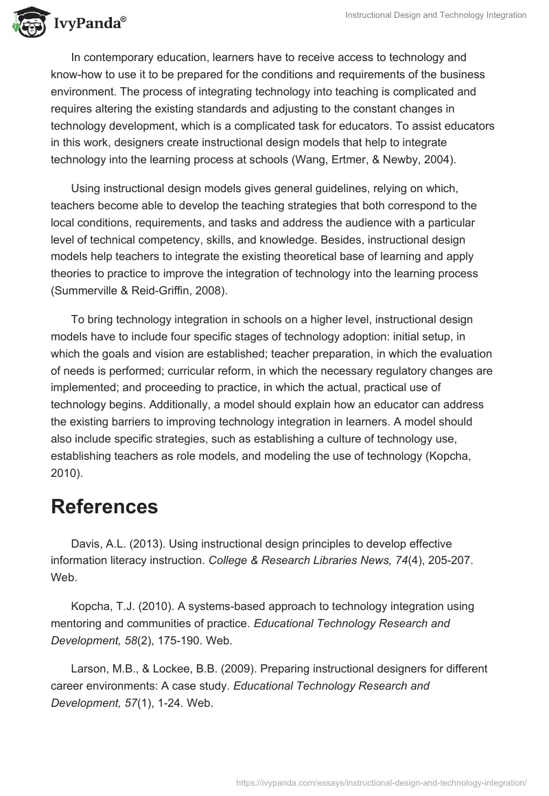 Instructional Design and Technology Integration. Page 2