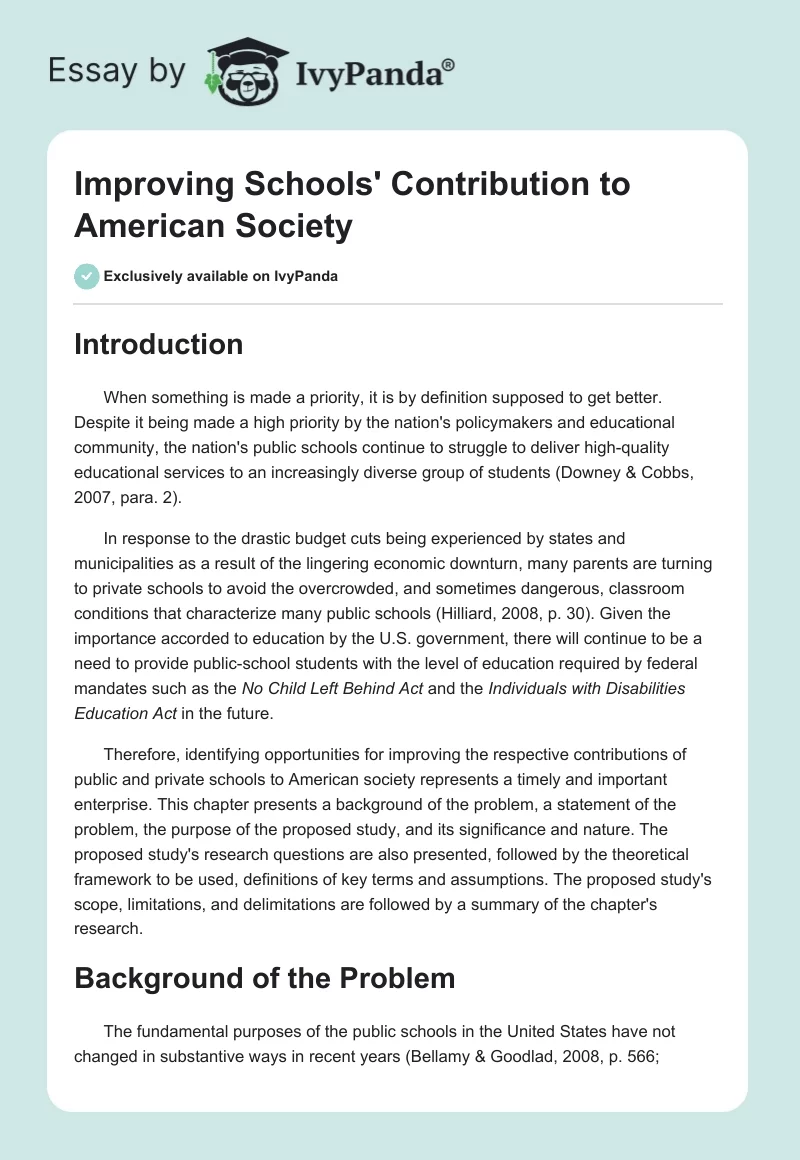 Improving Schools' Contribution to American Society. Page 1