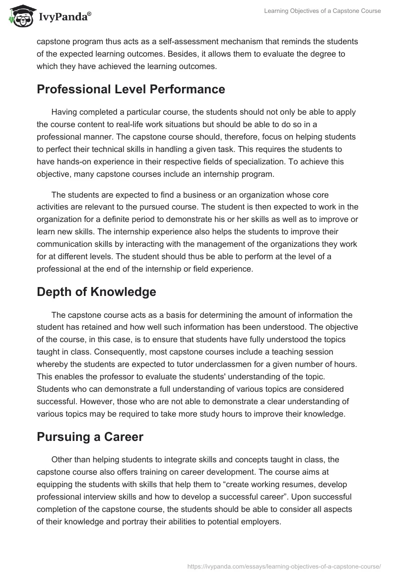 Learning Objectives of a Capstone Course. Page 2