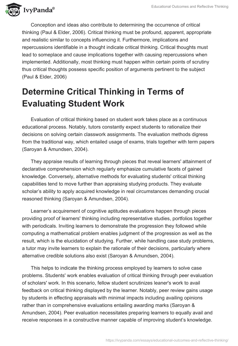 Educational Outcomes and Reflective Thinking. Page 4