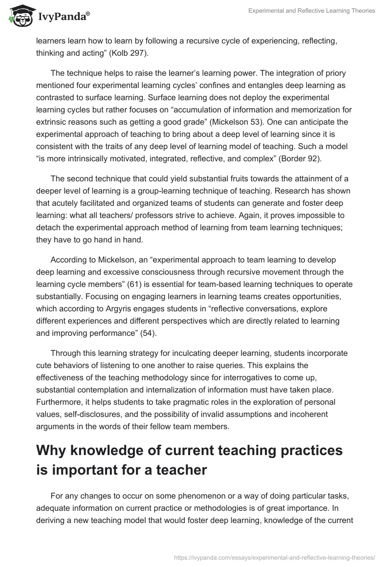 Experimental and Reflective Learning Theories. Page 2
