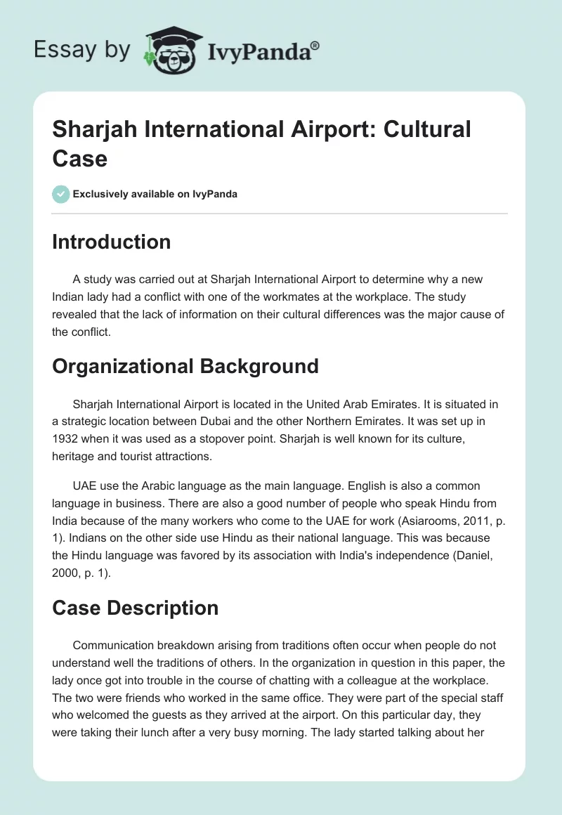 Sharjah International Airport: Cultural Case. Page 1