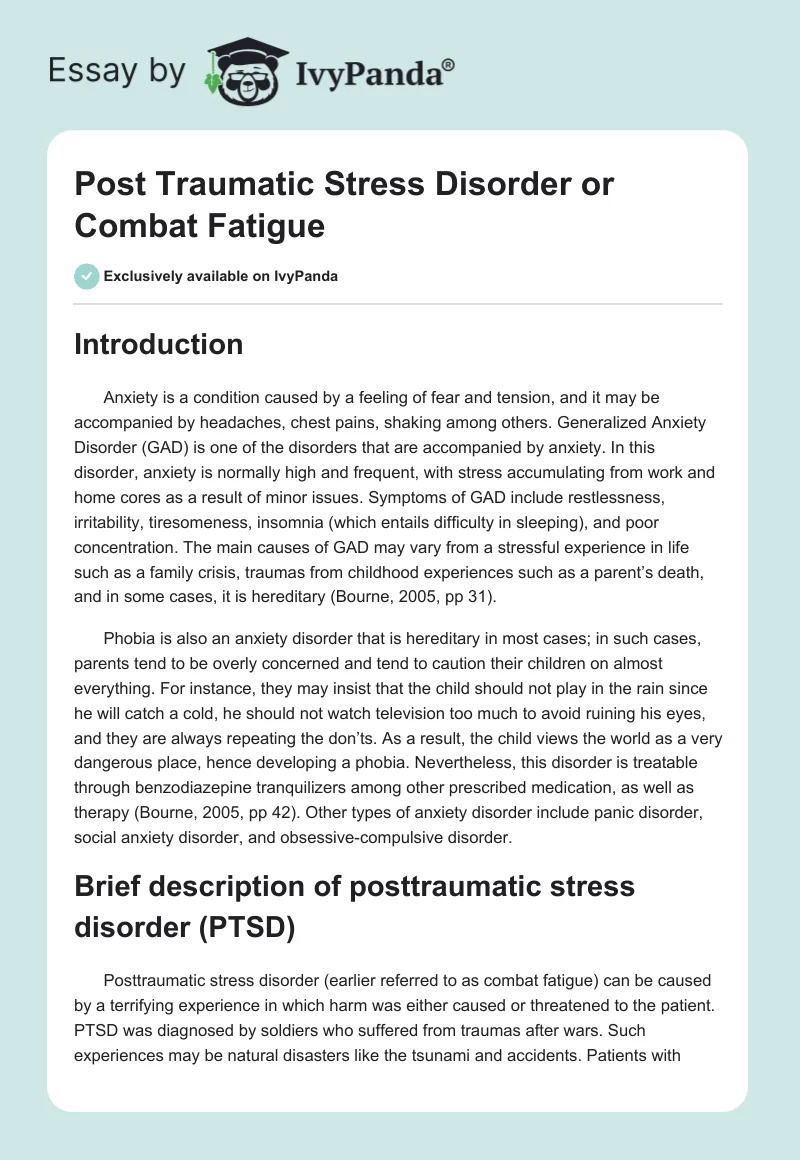 Post Traumatic Stress Disorder or Combat Fatigue. Page 1