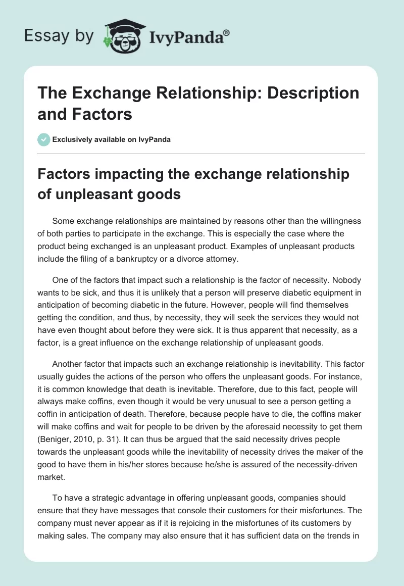 The Exchange Relationship: Description and Factors - 975 Words | Essay ...
