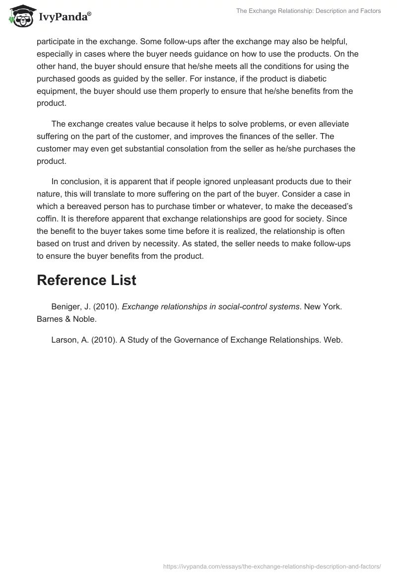 The Exchange Relationship: Description and Factors. Page 3
