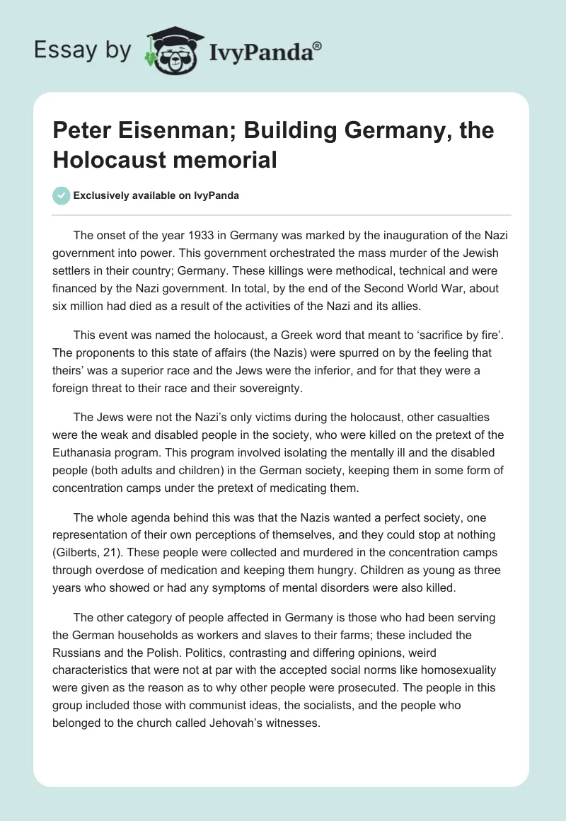 Peter Eisenman; Building Germany, the Holocaust Memorial. Page 1