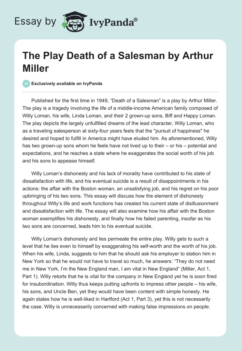 The Play "Death of a Salesman" by Arthur Miller. Page 1