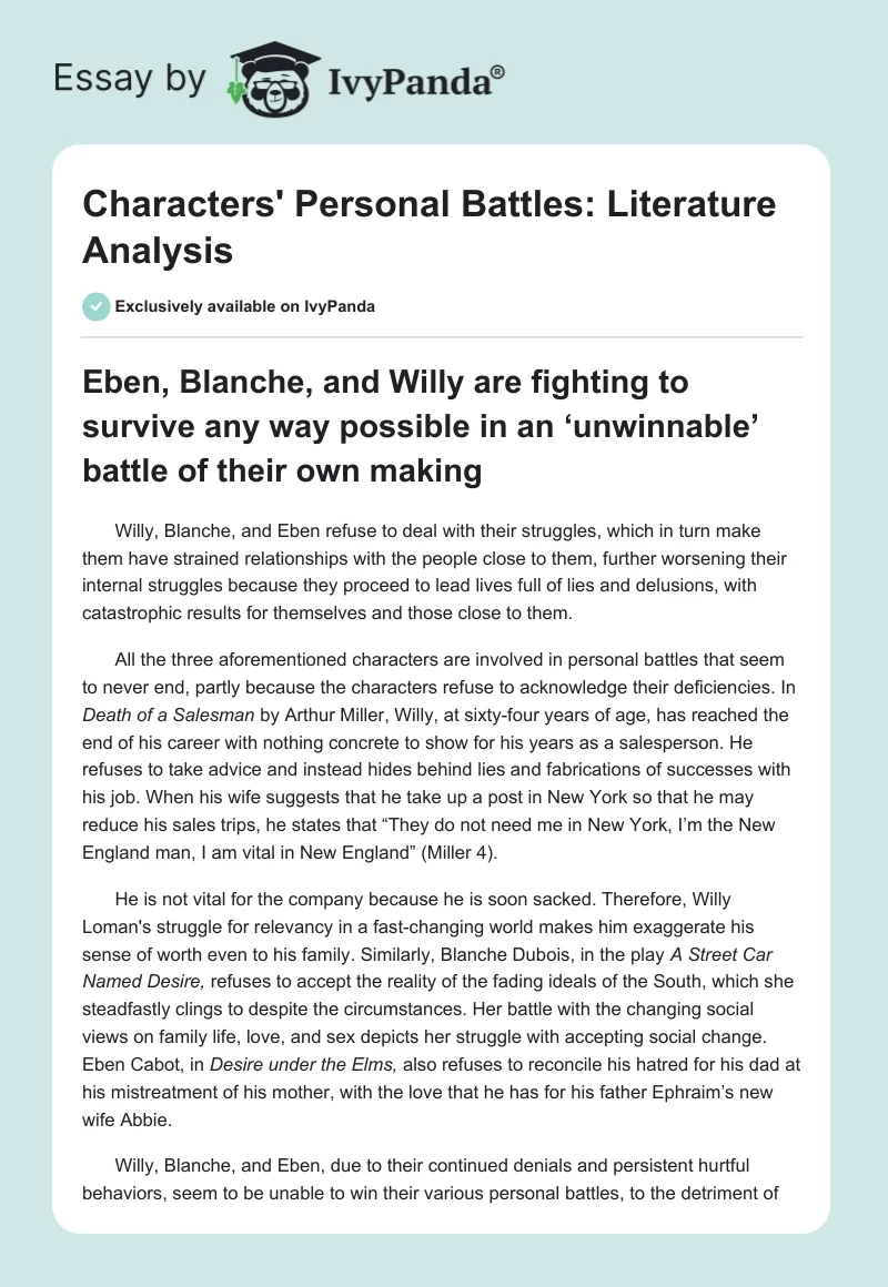 Characters' Personal Battles: Literature Analysis. Page 1