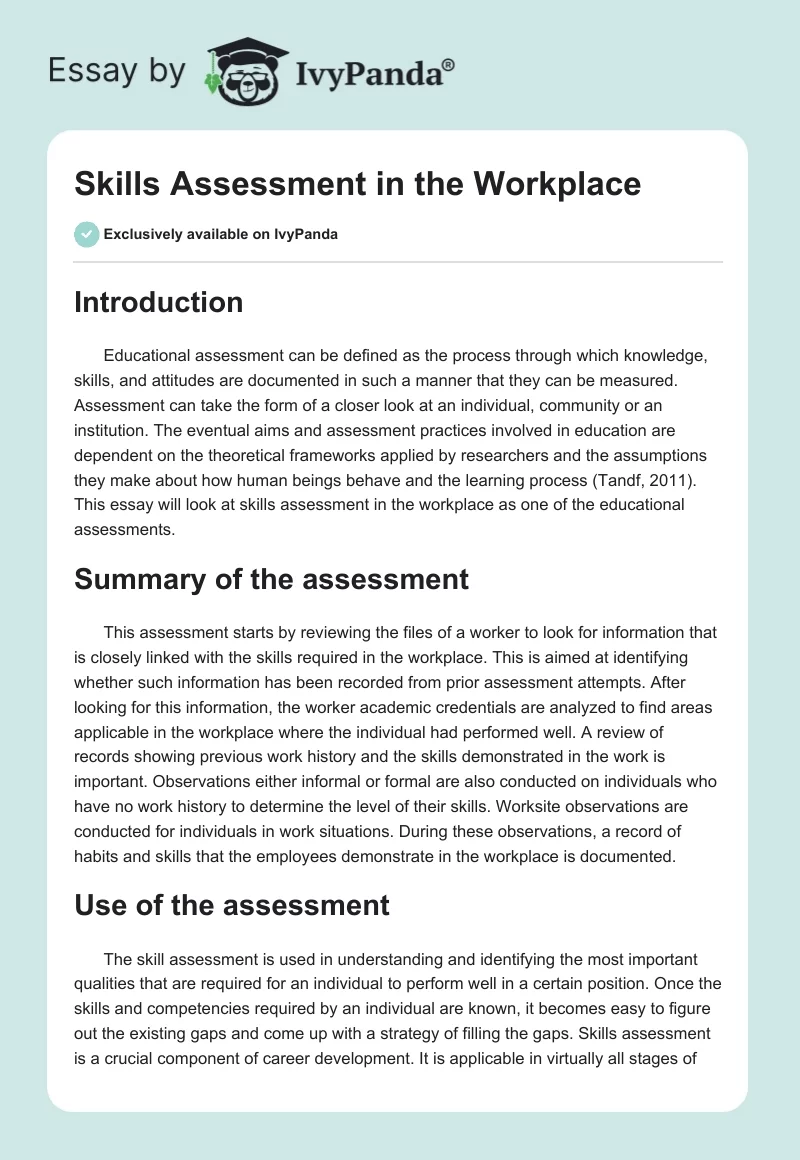 Skills Assessment in the Workplace. Page 1
